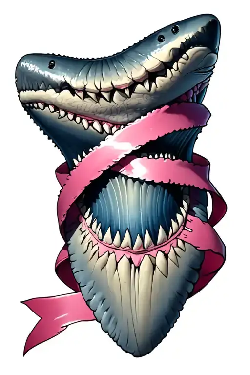 Shark Tooth with a pink ribbon wrapped tattoo design idea