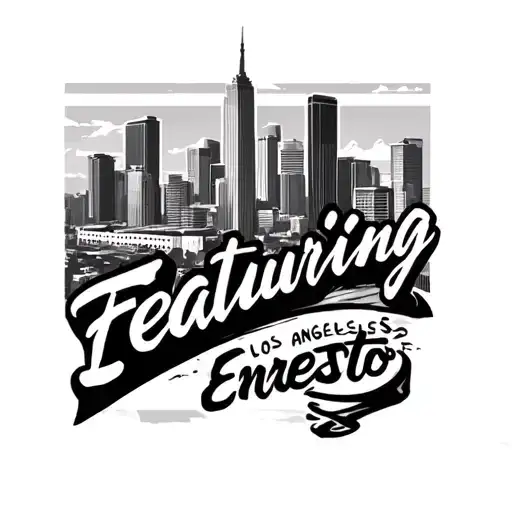 "Featuring Ernesto" Los Angeles skyline tattoo tattoo design idea