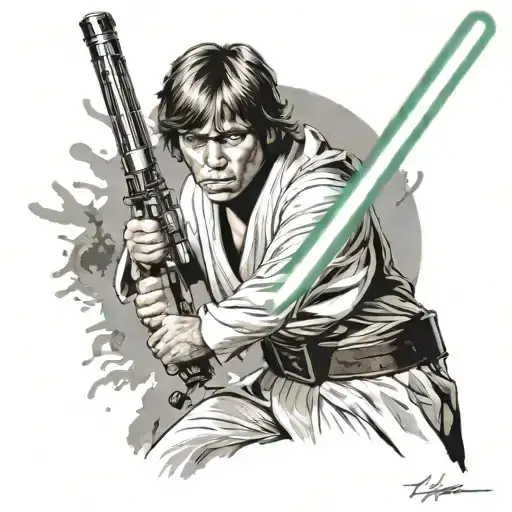 Luke Skywalker wielding a lightsaber tattoo design idea