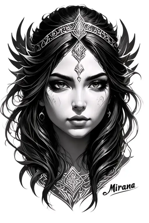 Mirana from dota 2, realism tattoo only face tattoo design idea