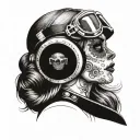 A Dia de los Muertos inspired tattoo of a girl  sugar skull pilot wearing aviator goggles tattoo design idea