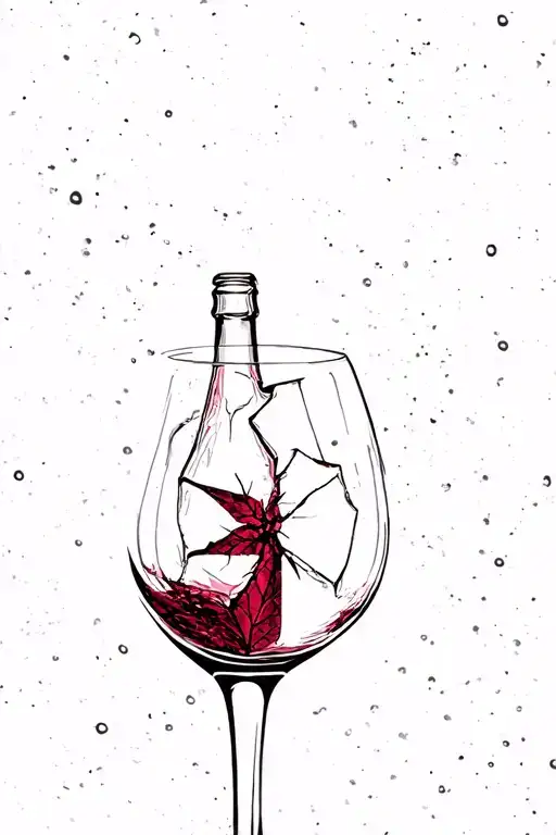 broken wine glass with wine bottle, inspired by Carlas Dreams songs tattoo design idea