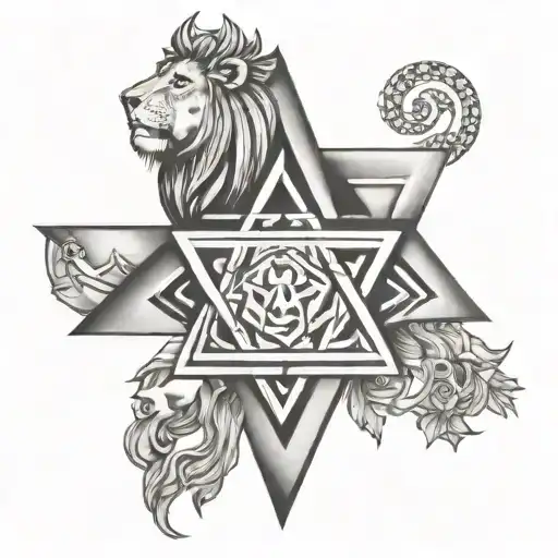 lions head jewish star 7.10.24 tattoo design idea