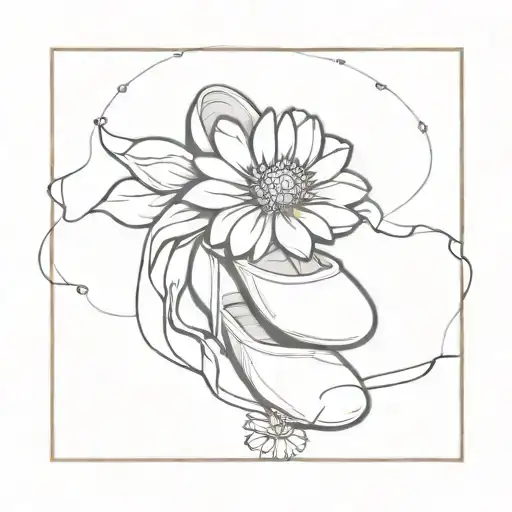 ballet shoes and a zinnia flower tattoo design idea
