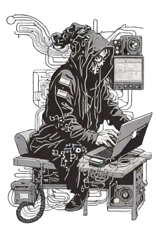 hacker with computer code flowing tattoo design idea