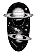warlock solar system with saturn getting sucked by a black hole tattoo design idea