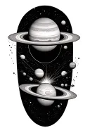 warlock solar system with saturn getting sucked by a black hole tattoo design idea