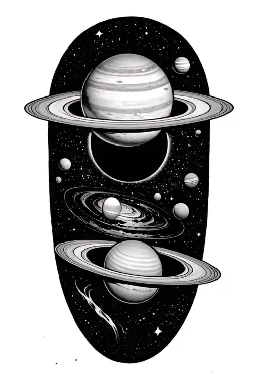 warlock solar system with saturn getting sucked by a black hole tattoo design idea
