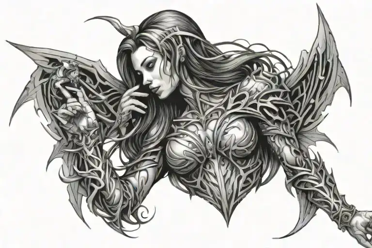 mysterious evil witchblade angel tattoo design idea