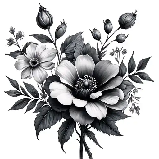 April, September, November, and December birth flowers tattoo design idea