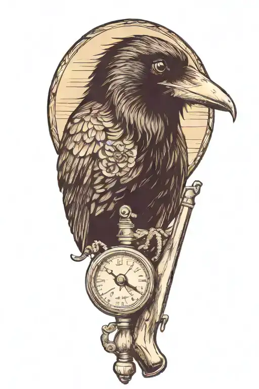Raven looking inquisitive through a magnify glass tattoo design idea