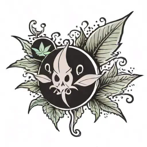 kawaii weed leaf with a cute face tattoo design idea