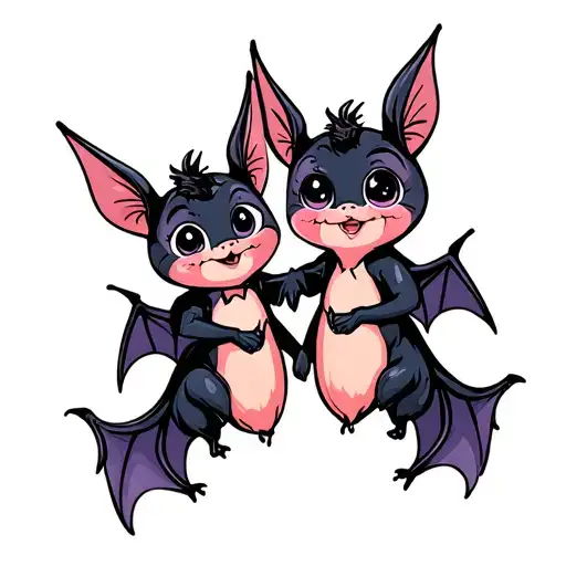 two cute bats that are best friends holding hands tattoo design idea