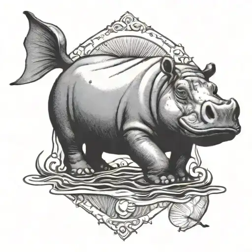 hippo and stingray swimming tattoo design idea