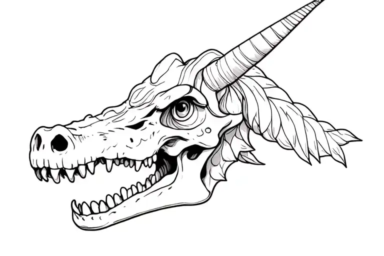 unicorn skull with fl gator tattoo design idea