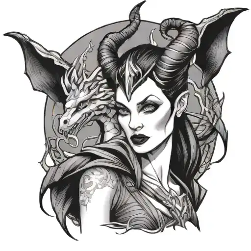Maleficent with dragon wrapped tattoo design idea
