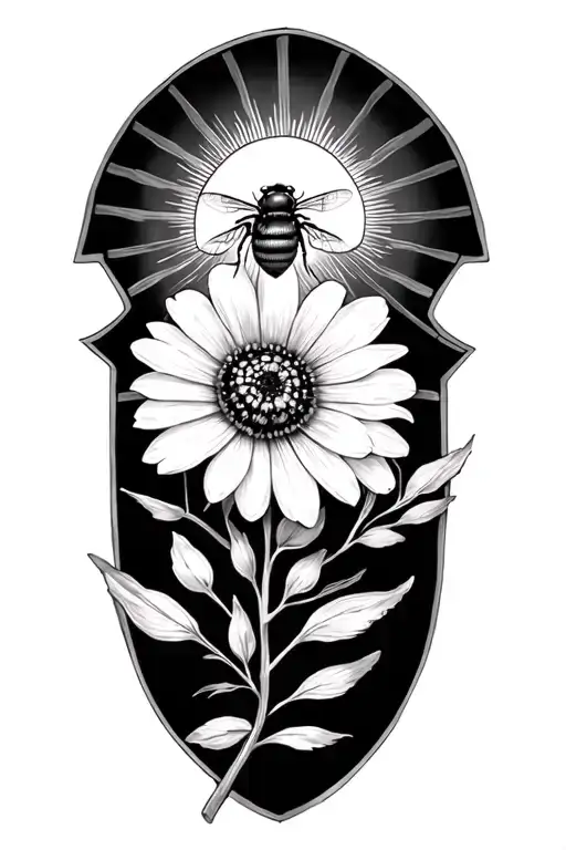 bee honeycomb birth month flower April august March sun rays and a olive branch  tattoo design idea