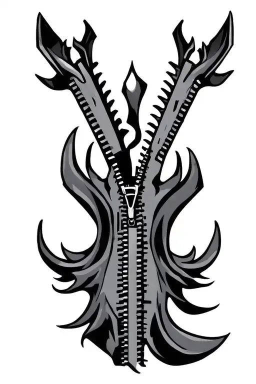 For the chest: large zipper with sharp corners and additional decorative elements. The size is approximately 12-15 cm long. tattoo design idea