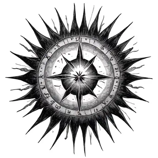 I want a 6-pointed sun, the center with the metaphor of time passing, and a star that orbits everything tattoo design idea