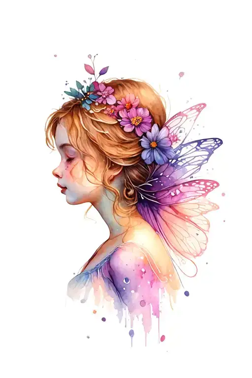 fairy girl side profile tattoo design idea