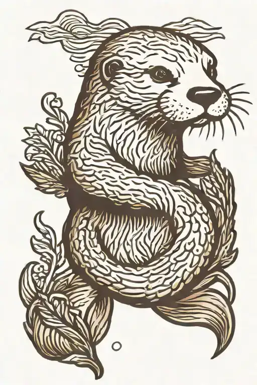 A traditional style tattoo of a sea otter floating on a piece of kelp tattoo design idea