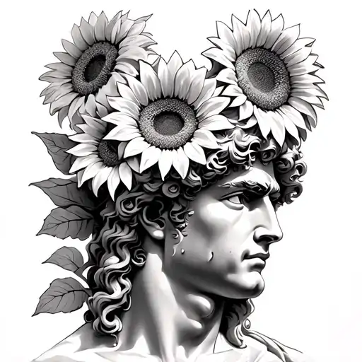 Apollo with sunflowers tattoo design idea