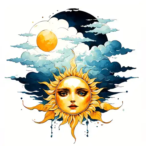 sun and clouds  tattoo design idea
