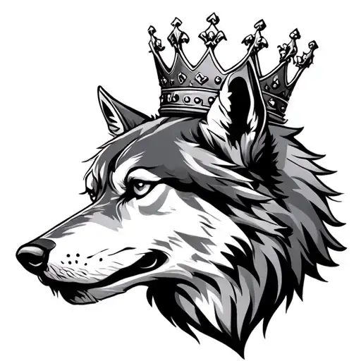 wolf with king crown on head tattoo design idea