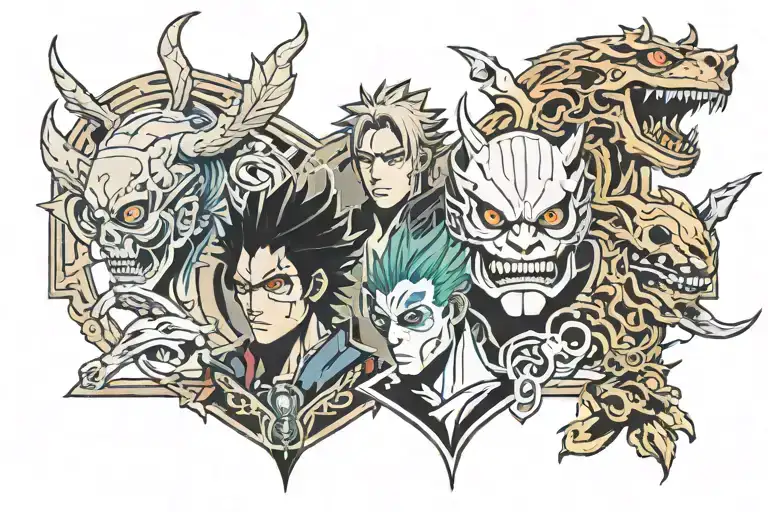 Demon Slayer, That time I was reincarnated as a slime, Death note, Attack on Titan and Jujutsu kaisen tattoo design idea