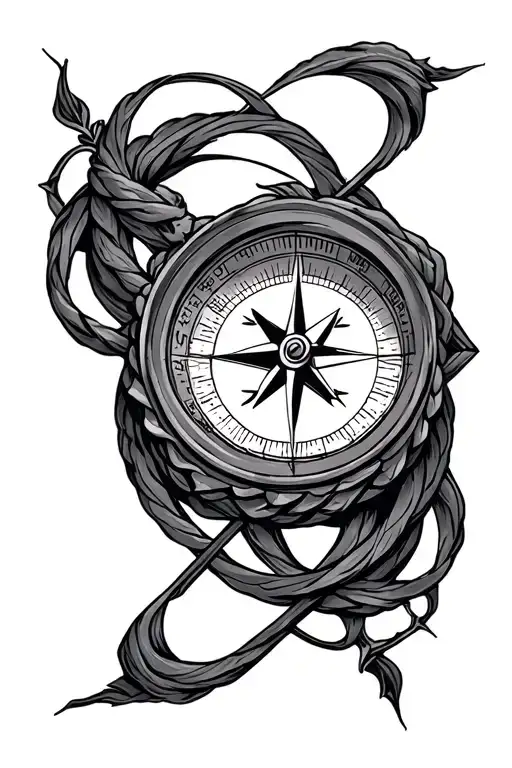 navigation compass intertwined tattoo design idea