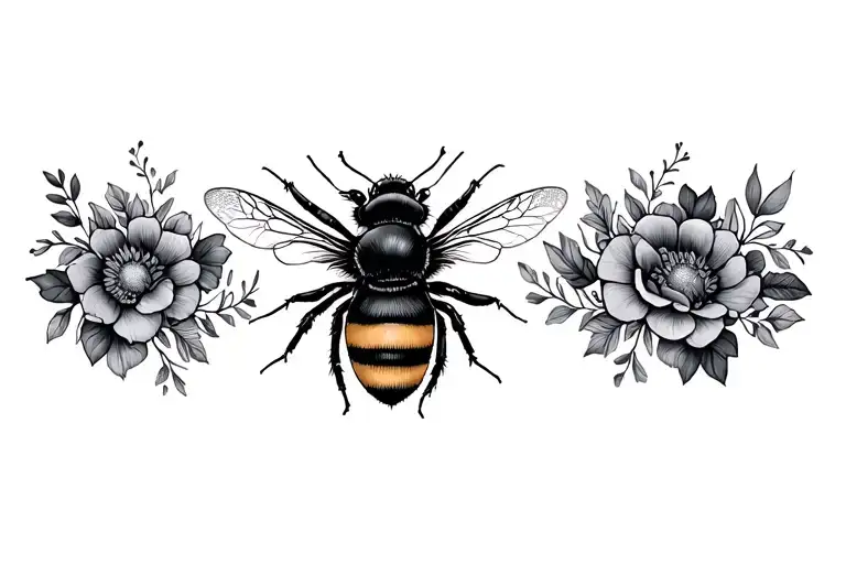 bee floral patterns tattoo design idea