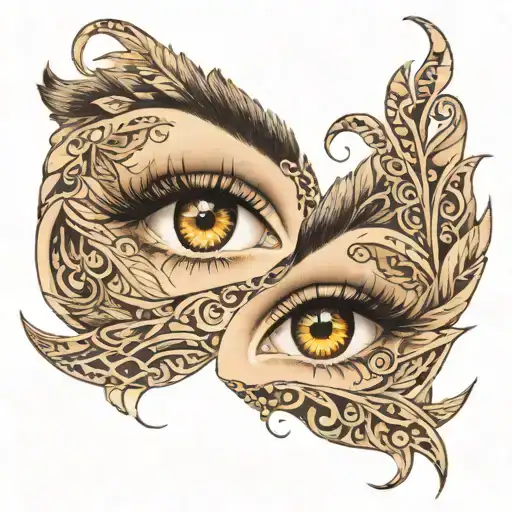 2 woman's eyes and eyebrow with the name sienna woven into the eyes  tattoo design idea