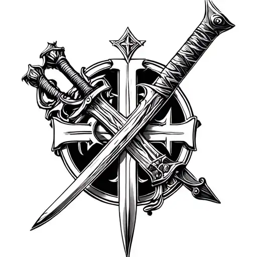 knights templar cross and a sword tattoo design idea