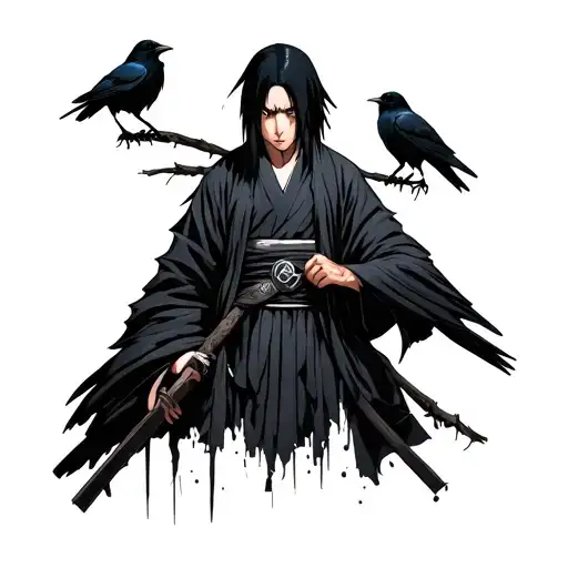 Itachi Uchiha with crows tattoo design idea
