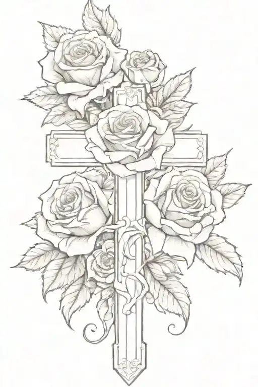 cross with roses tattoo design idea
