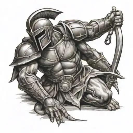 spartan kneeling tattoo design idea