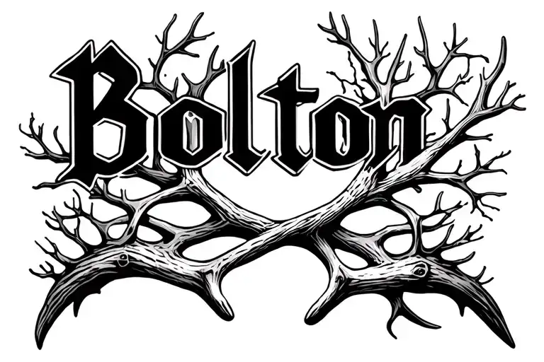 a tree branch and a single deer antler crossed inter connected at the Bolton so that words can be put on top  tattoo design idea