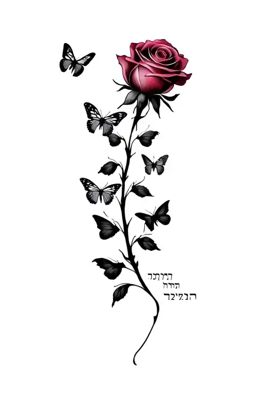 "HEBREW 12:11" "HEBREW 12:11" a rose with butterflys souronding tattoo design idea