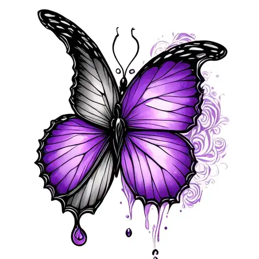 The Sanskrit symbol for breathe that trickles into a butterfly with half looking like a purple gorgeous butterfly wings  tattoo design idea