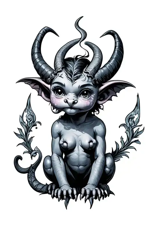 baphomet cute baby gargoyle warrior with her tattoo design idea