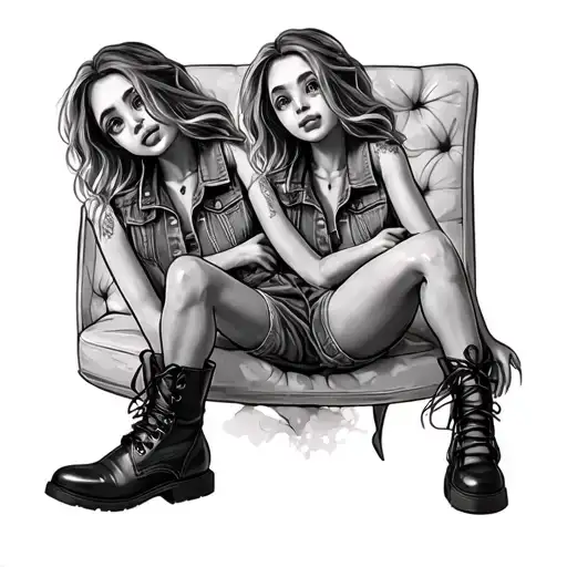 peanut girl wearing denim vest and boots tattoo design idea