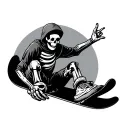 Skeleton Snowboarding holding up shaka tattoo design idea