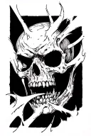 Raw Blackwork Cyber Sigils Gothic Lettering Anatomical Brush Strokes Bold High Contrast Full-BodyHorror tattoo design idea