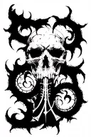 Raw Blackwork Cyber Sigils Gothic Lettering Anatomical Brush Strokes Bold High Contrast Full-BodyHorror tattoo design idea
