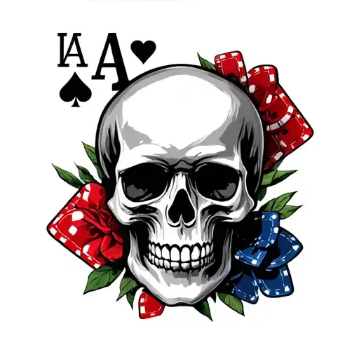 skull and gambling tattoo design idea