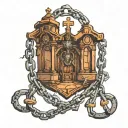 church and chains tattoo design idea