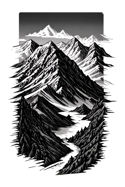 mountain scene inspired tattoo design idea