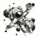 astronaut floating in space surrounded with vibrations in the form of diamonds  tattoo design idea