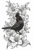 a back tattoo or a red cardinal losing feather with lily flowers around it tattoo design idea