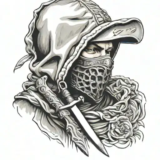face balaclava hood knife tattoo design idea